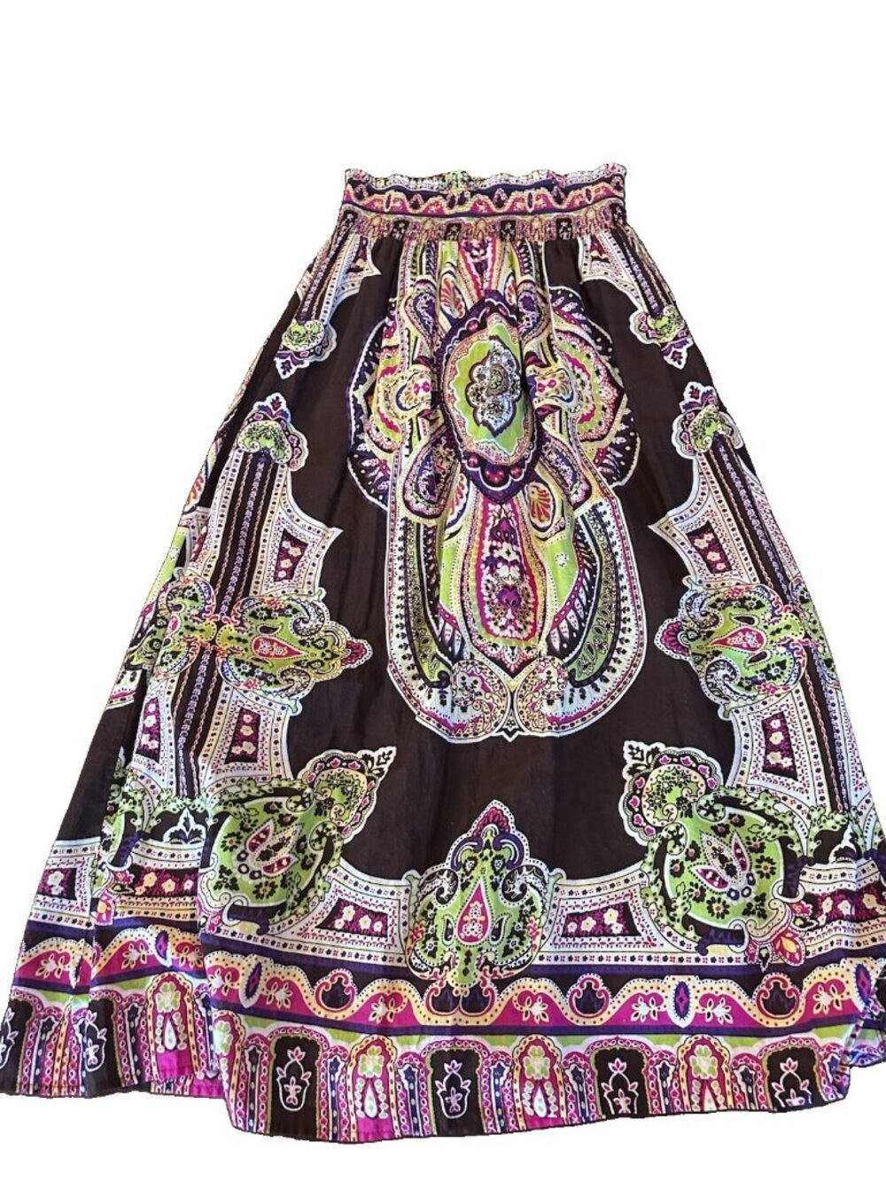 Studio JPR Cotton Med Skirt Brown Green Pink Paisley Western Boho Beachy